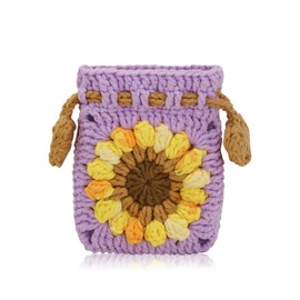 Energather Change Purse, Crocheted Cotton Coin Pouch Coin Purse for Women and Girls, Coin Purse Pouch with Drawstring Design Compact Coin Wallet for Keys, Lipstick, Change (Purple)