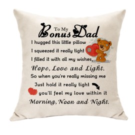 Hasodeo Bonus Dad Gifts Dad Cushion Cover Gifts for Bonus Dad Step Father Persent Father's Day Birthday from Daughter Son Throw Pillow Cover Decoration 45 X 45 CM (Bonus Dad-B)