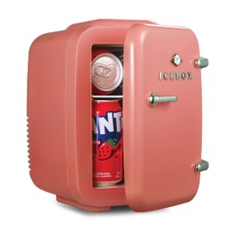 ICEBOX IBMF4BLS 4-Liter Fridge Cooler/Warmer, Portable Holds, Compact for Skincare, Beverages and Food Refrigerator, Mini (4 L / 6-Can), Blush Red
