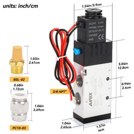 AIRIX 4V310-10 Pneumatic Solenoid Valve DC24V, 2 Position 5 Way, 3/8" NPT, Pilot-Operated Single Coil, Fast Response Electric Air Valve Out Of Line & Quick Connect Fittings