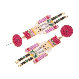 Healeved Alloy Nutcracker Earrings for Women Rhinestones and Beads Purple Guard Design Sparkling Luxury Jewelry for Weddings and Holiday Celebrations Durable Material and Versatile