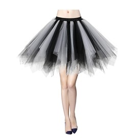 Womens Black White Plus Size Puffy Tutu Layered Tulle Petticoat Skirt for Party