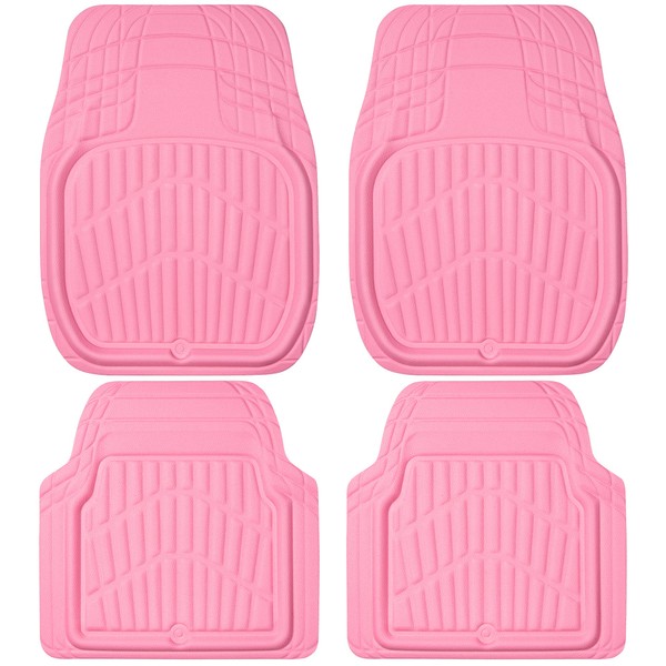 CASS Pass Leather Car Floor Mats -3D Waterproof All Weather, Universal Trim to Fit & Anti-Slip Burr Bottom Safety & Light Easy Clean Install for SUV Truck Auto (Pink) 4 Piece Sedan Van