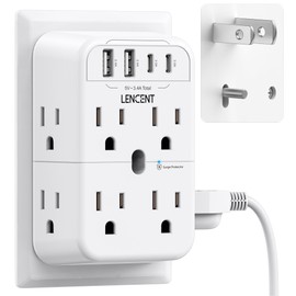 LENCENT 2 Prong Power Strip, 3 to 2 Prong Outlet Adapter, 2 Type C&2 USB, Surge Protector, Polarized Plug, 3-Sided Wide Spaced Extender, Wall Tap Splitter for Non-Grounded Outlets in Old House