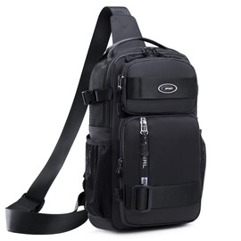 VGOAL Crossbody Hiking Bag, Small Tactical Carry On Sling Backpack, Travel Cycling Chest Bag Fanny Packs Casual Daypack for Outdoor Daily Use (Black)