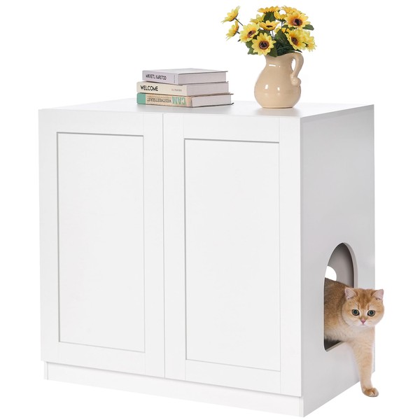BEWISHOME Tall Litter Box Enclosure, Simple Hidden Litter Box Furniture