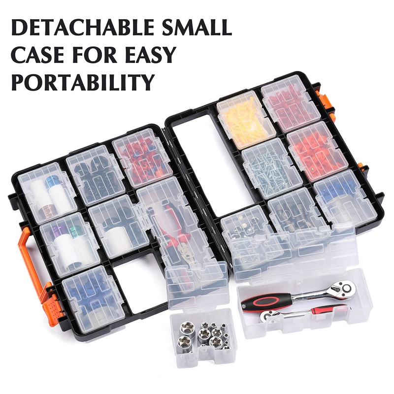EMENTOL Tool Organizer Box with 16 Compartments, Durable Plastic Storage