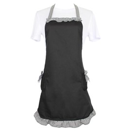 Mijotex Cute Vintage Apron Ladies Kitchen Aprons for Women Girls with Pockets for Mothers Day Gift (Black & White Gingham, 28.7"×25.6")