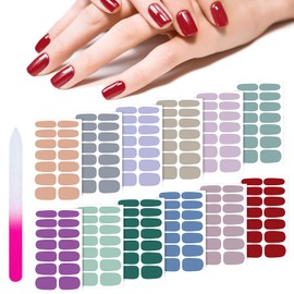 Maitys 168 Pcs 12 Sheets Full Wrap Nail Stickers Polish Strips Gradient Stickers Glitter Self Adhesive DIY Gel Nail Strips Decals with 1 Pcs Fingernail Files for Holiday Decor(Elegant Style)
