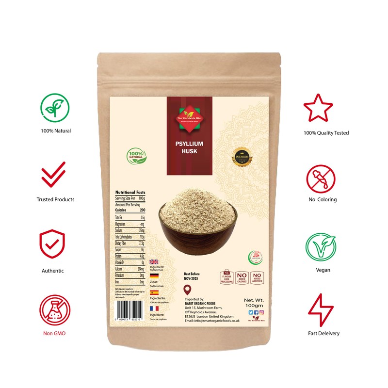 Psyllium Husk Powder (100g/3.52oz) Easy Mixing Fiber Supplement, Finely Ground