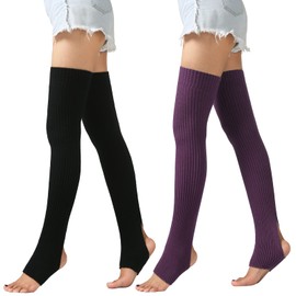 2 Pairs Long Stretch Knitted Stirrup Dance Ballet Leg Warmers, Thigh High Socks Over Knee Footless Socks Crochet Knitted Long Boot Socks High Boot Cuffs Boot Topper Socks Winter Gift for Women Girls