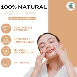 Untamed Organics 100% Organic Castor Oil Roll On For Eyebrows, Lips, Under Eyes, Eyelashes, Cuticles - Mess Free Roller Ball - Certified Organic, Cold Pressed, Hexane Free - Travel Sized Glass Bottle