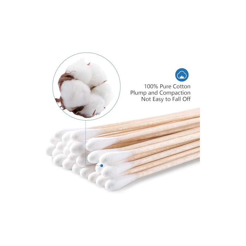 JMU 6 Inch Sterile Cotton Tipped Applicators, 200 Count Long