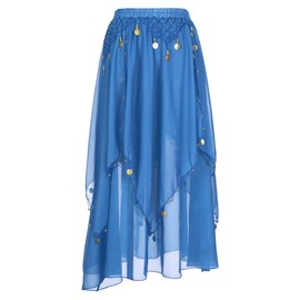 HULIJA Women's Belly Dance Skirt Long Dance Skirt Sequins Asymmetrical Skirt Dance Stage Skirt Carnival Dance Outfit Oriental Costumes, A Light Blue