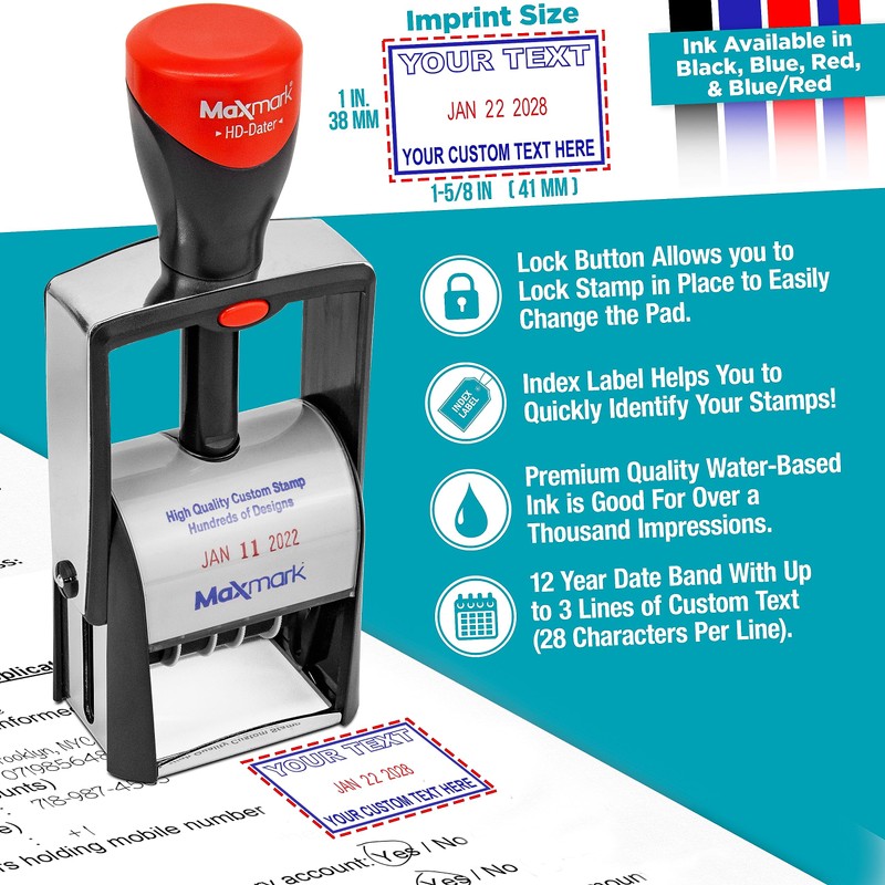 MaxMark Heavy Duty Self Inking Date Stamp with Phrase Emailed