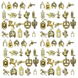80pcs Western Cowboy Themed Charms Set - Zinc Alloy 3D Miniature Cowboy Hat, Horse, Boot Shoe Charms for DIY Jewelry Making, Keychain Crafts Accessory Tools -Durable, Versatile, and Perfect for Creative Projects (Golden)