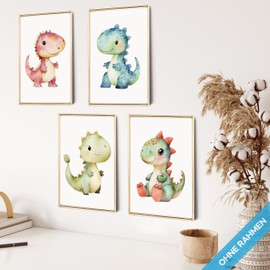 mojoliving Pictures for Children's Room Boys Baby Room Poster Set Wall Pictures Nursery Girls Baby Room Decoration Pictures for Baby Room Decoration (Dino Babies)