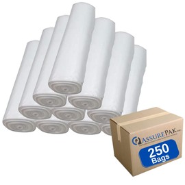 45 Gallons Clear (Natural Color) HDPE Coreless Trash Liners - Plastic Trash Bags - 40"x48" - 250 Bags - 14 microns - Clear - 10 Rolls/Case, 25 Bags/Roll