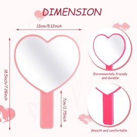 Yalikop 3 Espejo de Mano en Forma de Corazón Espejos de Maquillaje de Viaje de San Valentín Espejo de Mano Espejo Cosmético de Plástico con Asa para Mujer Niñas 5.1" W x 7.3" L, 3 Colores