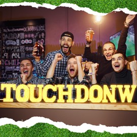 Honoson 9 Pcs Football Party Decorations 'touchdown! ' LED Lights Sign Rugby Theme Sports Neon Sign Lights Table Decoration for Football Birthday Gameday Tailgate Party Decorations