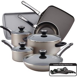 Farberware 21925 High Performance Nonstick Cookware Set / Pots and Pans Set Dishwasher Safe - 17 Piece, Silver
