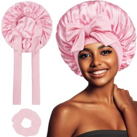 CATOR Set of 2 Satin Hair Caps for Women, Silk Bonnet for Sleeping, Sleep Cap, Hair Protect for the Night Bonnet with Elastic Band, Pink