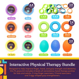 Special Supplies Physical Hand Therapy Putty Kit, Finger Exercisers, and Hand Strengtheners, 15 Set, Improve Grip Strength, Dexterity and Mobility, Supports Injury and Recovery Stress Relief, Kids and Adults