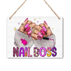 Kneaotoaji Nail Salon Wooden Hanging Signs, Nail Tech Gifts for Women Nail Lovers, Nail Salon Nail Room Wall Decor, Preppy Manicurist Nail Boss Plaque Sign for 8x10 Inches