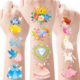 CHARLENT Pack of 108 Glitter Princess Temporary Tattoos for Girls