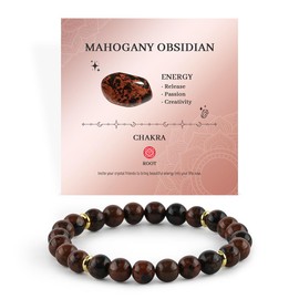 Mahogany Obsidian 8mm Beaded Bracelet - Passion Natural Healing Crystal Stretch Bracelet for Women and Men - Handmade Semi-Precious Gemstone with Positive Energy, One Size, Crystal, mahogany obsidian