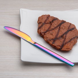 Berglander Berglander 24 Piece Titanium Rainbow Color Plated Stainless Steel Cutlery Set, 24 Pieces Colorful Flatware Set, Mutil Color Silverware Set Cutlery Sets, Service for 6 (Shiny Rainbow)