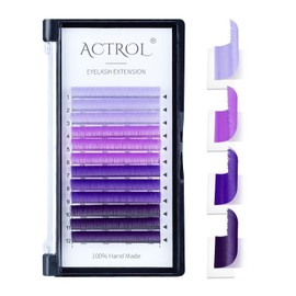 ACTROL Extensiones De Pestañas De Color Easy Fan De 15 Mm, Ombré Morado, Rizo En D, Fácil De Usar, 0,07 Mm, Degradado De Sombra, Pestañas De Color, Volumen Prefabricado.