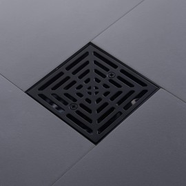 DEOKXZ 4-1/4 Inch Black Shower Drain Square, Base with Adjustable Drain Flange Kit PVC, Removable Grille Strainer Drain Cover with Screws, SUS304 Stainless Steel