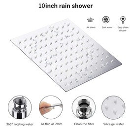 BELLEARLY Rain Square Shower Head 8 Inch High Pressure Stainless Steel Water Saving Ultra Thin Waterfall Showerhead Even At Low Water Flow, Adjustable Replacement Showerhead,Chrome
