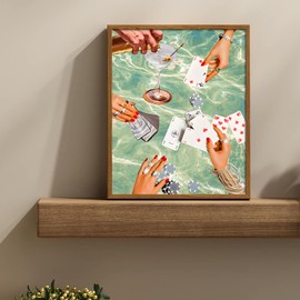 uniro Vintage Playing Cards Wall Print Retro Poker Night Cards & Drinks Friends playing poker Bar Cart Wall Art Painting Farmhouse Home Kitchen Wall Decor Trendy Poker Night Cheers Cocktail Bar Cart Accessories - 8"x10"-UNFRAMED