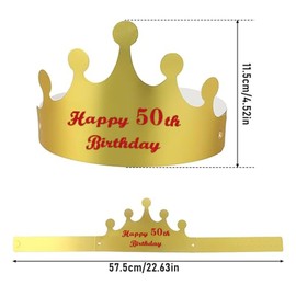 JUTTIRA 50th Birthday Crown Hat Gold Party Crown, Happy 50 Years Old Bday Decorations Fifty Cap Party Gifts Photo Booth Props Supplies Ideal Him Her Men Women Party Favors Decors