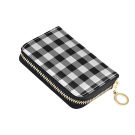 OTVEE White Black Check Plaid RFID Credit Card Wallet, Microfiber Leather Zipper Card Case Holder for Women, Style-4, one size, Compact