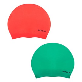 Sporti Long Hair Silicone Swim Cap (Set of 2) - Green/Red
