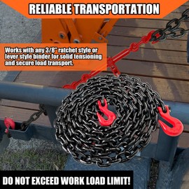 YATOINTO 3/8'' Chain G80 Trailer Tow Chain 16ft, 7,100 lb WLL, Red Clevis Grab Hooks, EP Black Finish, Logging Chain for Towing & Trailer Tie-Down