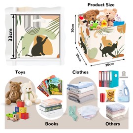 Clastyle Bohemian Animal Storage Cube Organizer Set Leaf Closet Clothes Cube Storage Bin Decorative Nursery Adult Kids Toy Box Chest Women Girl Book Shelf Basket, Cat, 11.8x11.8x11.8 in