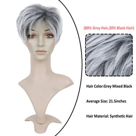 BECUS Gray Wigs for Women Grey Wig for Black Women Sliver Grey Wigs for White Women Pixie Cut Layered for Women Synthetic with Free Wig Cap(Grey Mix Black)