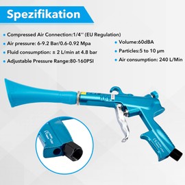 CarBole Dry blow gun made of aluminium alloy, compressed air cleaning gun, 6-9.2 bar. With cleaning brush, square gun heads are better suited for cleaning car interiors