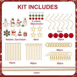 INFUNLY 1 Box DIY 10 Pair Christmas Gold Snowman Earrings Making Kit Snowflake Santa Claus Gift Box Charm Pendants Christmas Tree Enamel Gold Charms for Jewellery Earring Making with Instruction