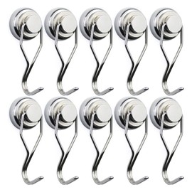 E BAVITE Swivel Swing Magnetic Hook 60LB Refrigerator Magnetic Hooks 10 Pack Strong Neodymium Magnet Hook for Refrigerator Other Magnetic Surfaces 67.5mm(2.66in)
