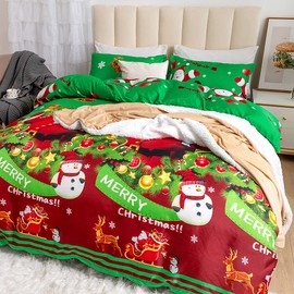 Qollection Father Christmas Royal Santa Claus Merry Santa Xmas Duvet Quilt Cover & Pillowcase Bedding Set Multi-Colour Snowman Presents Set Ultra Soft Easy Care, Modern Design-D