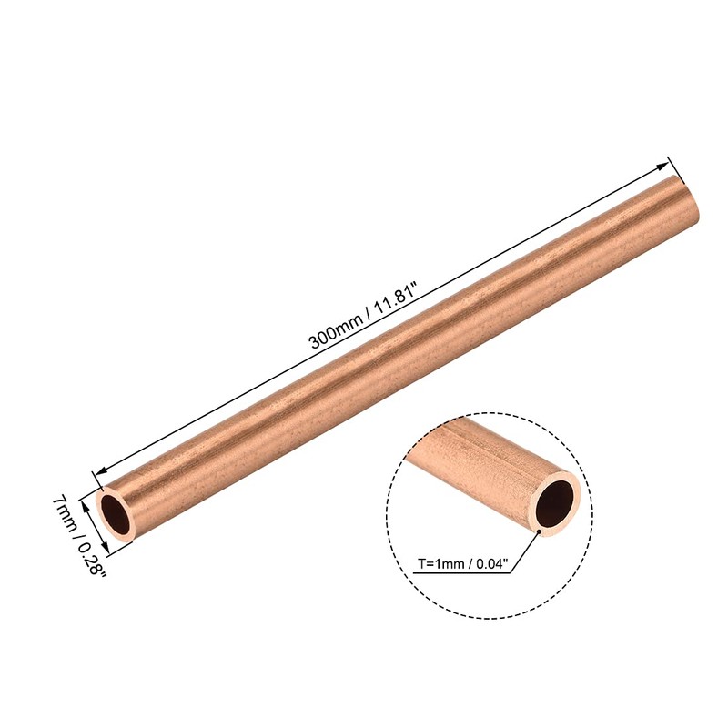 sourcing map Copper Round Tube Straight Pipe Hose 7 mm