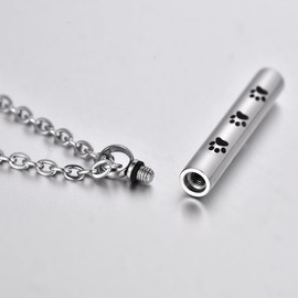 Pet Paw Cylinder Ashes Holder Memorial Keepsake, FCZDQ Stainless Steel Cremation Jewelry Urn Pendant Necklace