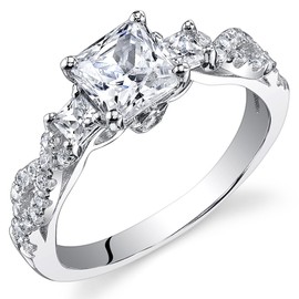 PEORA Sterling Silver Promise Engagement Ring for Women with Princess Cut Cubic Zirconia, 1.07 Carats total, Comfort Fit, Size 6, For Classy Gift & Everyday Wear, w/Jewelry Box