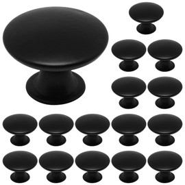 SWZHAI 16 Pcs Black Cabinet Knobs, Round Dresser Knobs Kitchen Drawer Knobs, Single Hole Cupboard Door Knobs Dresser Drawer Pulls Handles