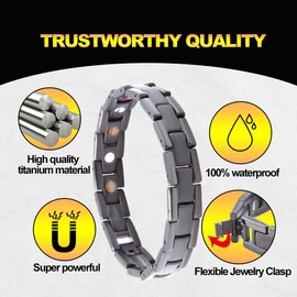 はち Titanium Magnetic Bracelet for Men and Women 5 Element Wristband Powerful Germanium Magnets Strength Bracelet for Couples with Adjustment Tool and Gift Box (Black)